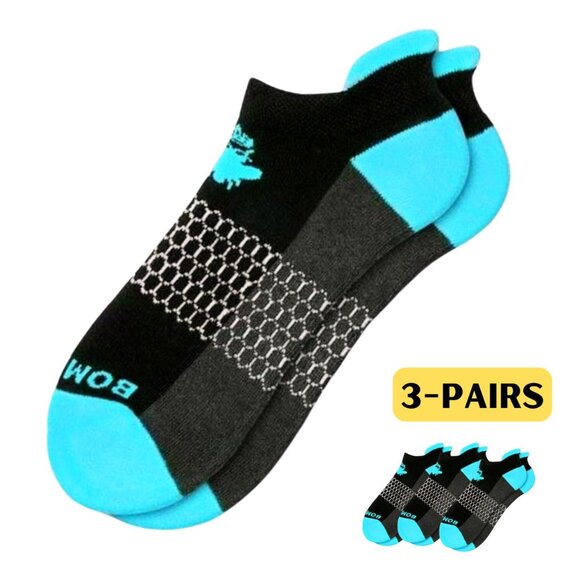 3-Pack Bombas Ankle Socks Electric Blue / Black Women's Socks Medium 8-10 1/2 - Picture 1 of 2